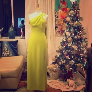 Boston proper one shoulder evening gown lime green